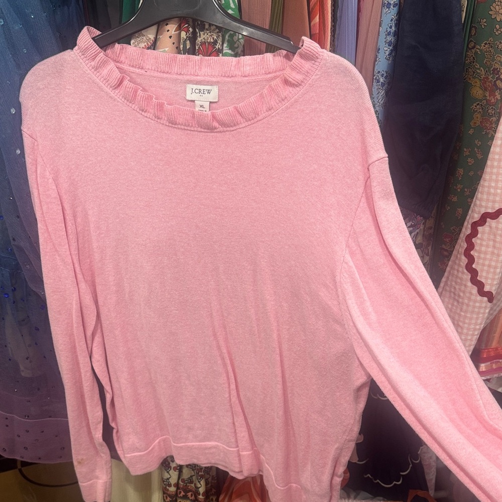 J. Crew Soft Pink Ruffle Sweatshirt